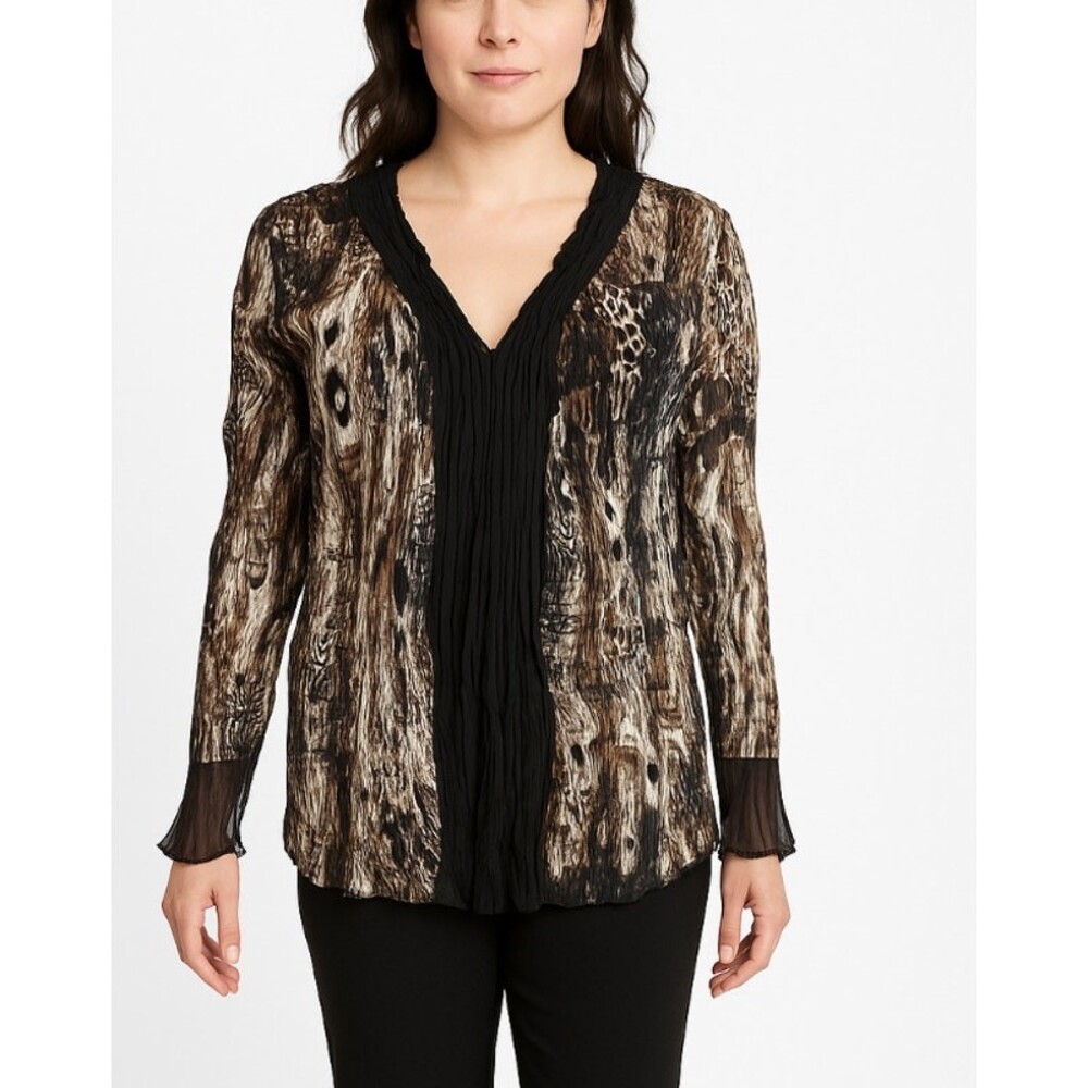 Alberto Makali blouse top crinkle material art to wear flowy cheetah print SZ M